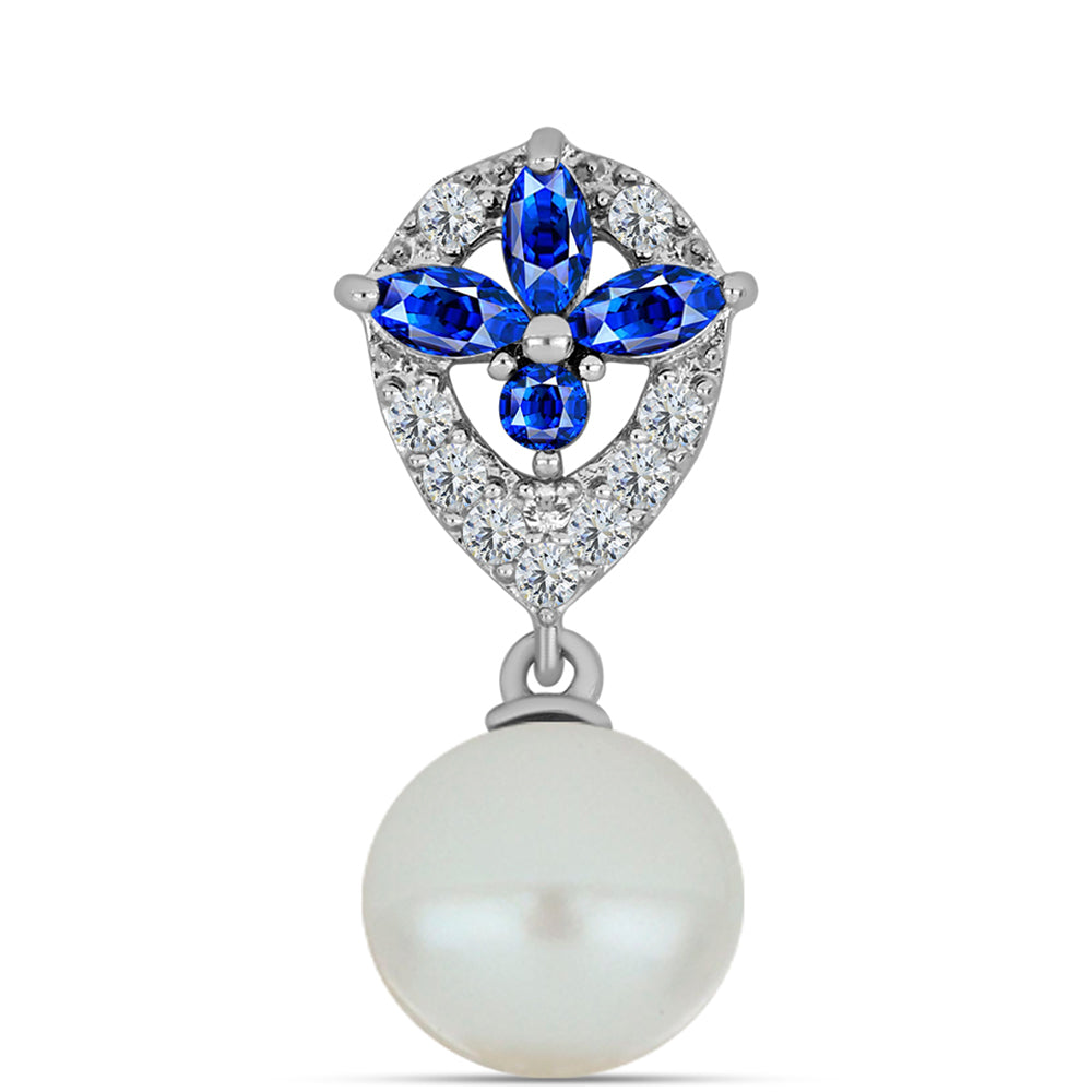 Colgante de Plata con Zafiro Azul Australiano y Perla blanca de agua dulce
