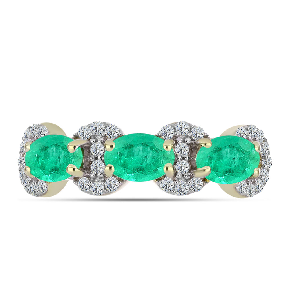 Anillo de Plata Bañada en Oro con Esmeralda de Colombia y Diamante blanco