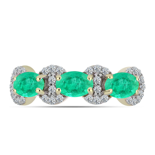 Anillo de Plata Bañada en Oro con Esmeralda de Colombia y Diamante blanco