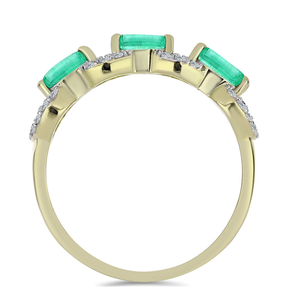 Anillo de Plata Bañada en Oro con Esmeralda de Colombia y Diamante blanco 2 