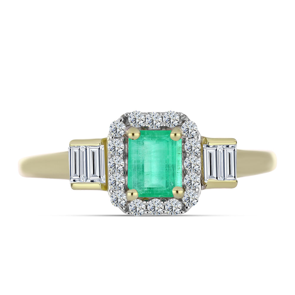 Anillo de Plata Bañada en Oro con Esmeralda de Colombia y Diamante blanco 1 