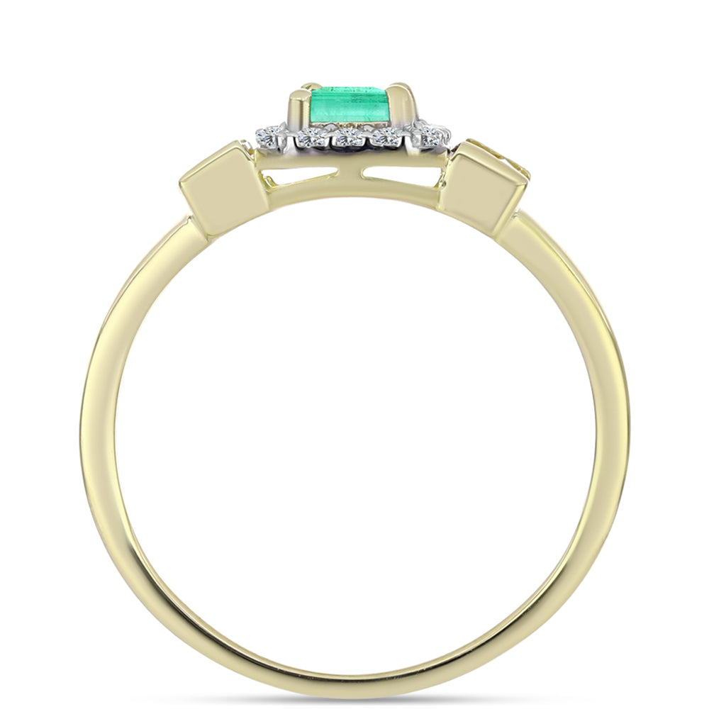 Anillo de Plata Bañada en Oro con Esmeralda de Colombia y Diamante blanco 2 