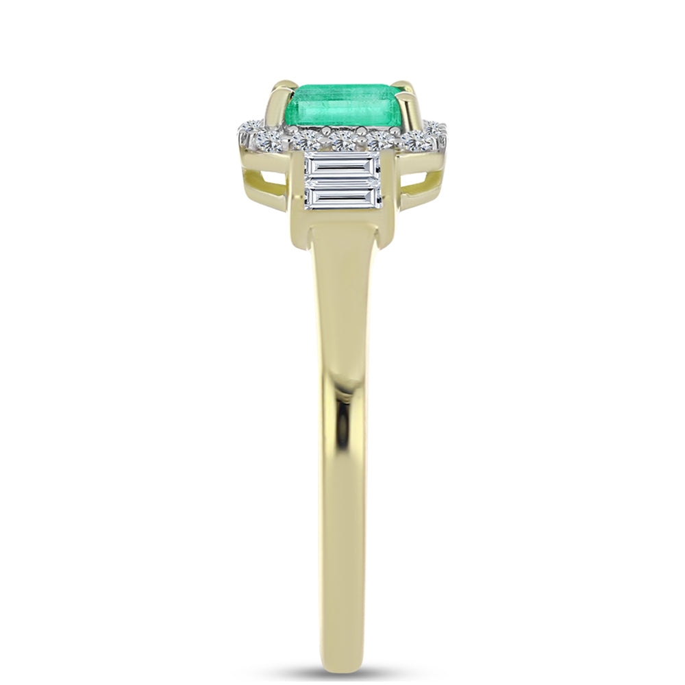 Anillo de Plata Bañada en Oro con Esmeralda de Colombia y Diamante blanco 4 