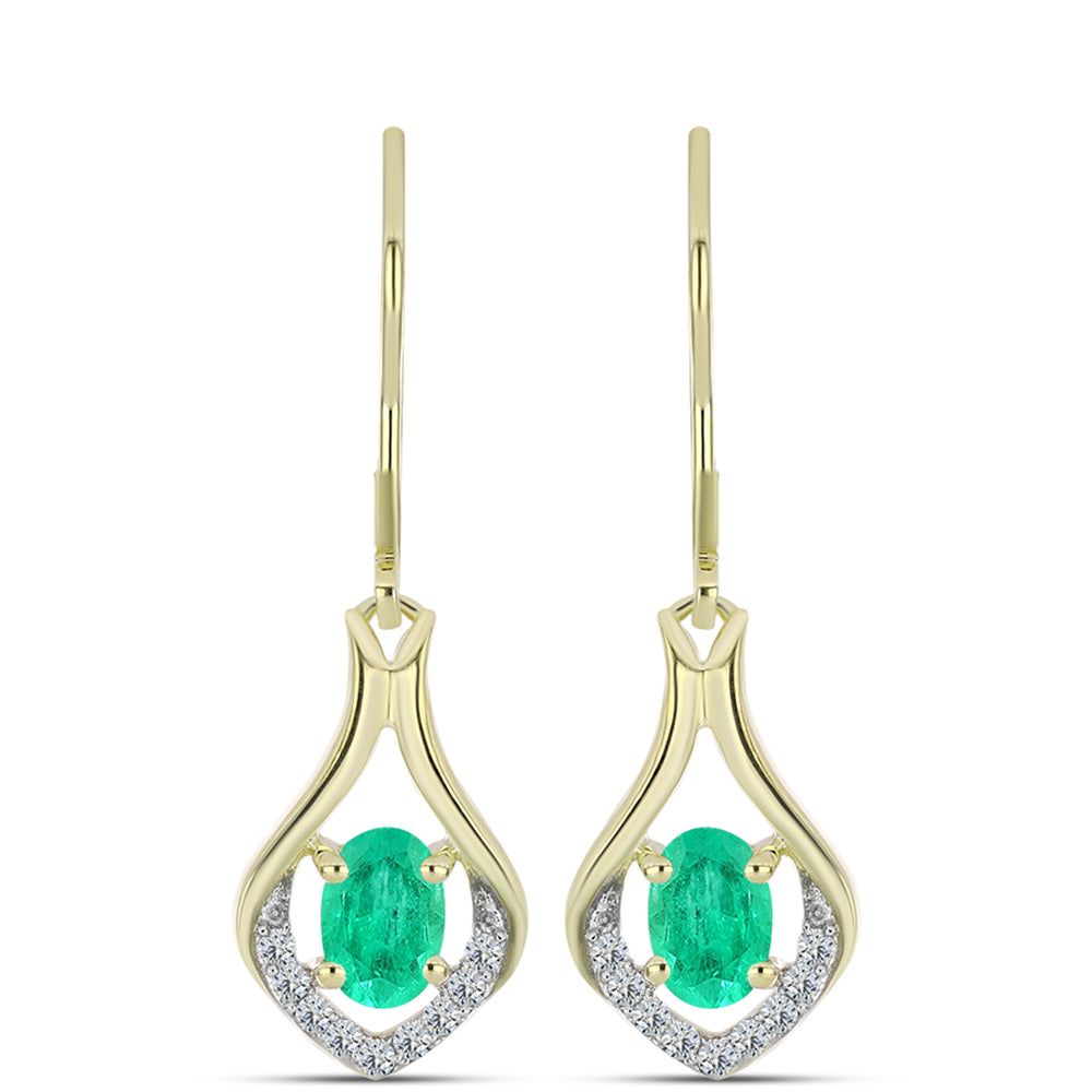 Pendientes de Plata Bañada en Oro con Esmeralda de Colombia y Diamante blanco