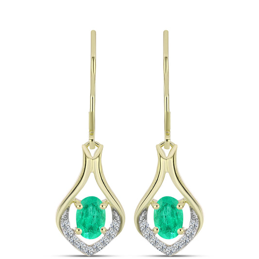 Pendientes de Plata Bañada en Oro con Esmeralda de Colombia y Diamante blanco