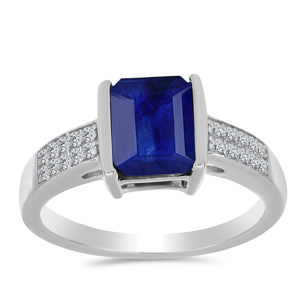Anillo de Plata con Zafiro Azul Australiano y Topacio Blanco 3 