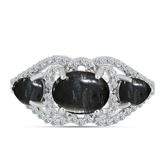 Anillo de Plata con Jaspe Picasso y Topacio Blanco