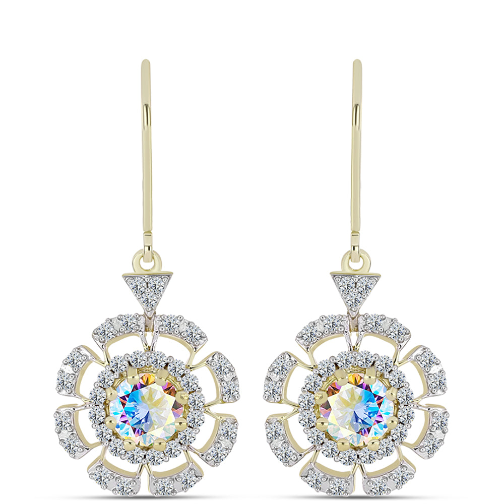 Pendientes de Plata Bañada en Oro con Moisanita hielo y Topacio Blanco