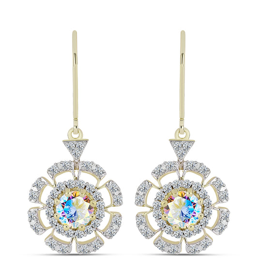 Pendientes de Plata Bañada en Oro con Moisanita hielo y Topacio Blanco