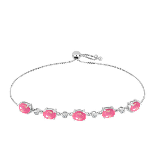 Pulsera de Plata con Ópalo Rosa de Lega Dembi y Topacio Blanco