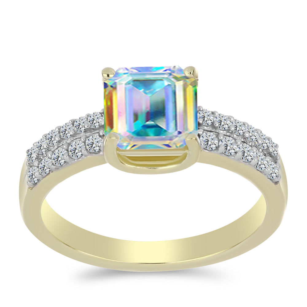 Anillo de Plata Bañada en Oro con Moisanita hielo y Topacio Blanco 3 