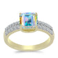Anillo de Plata Bañada en Oro con Moisanita hielo y Topacio Blanco