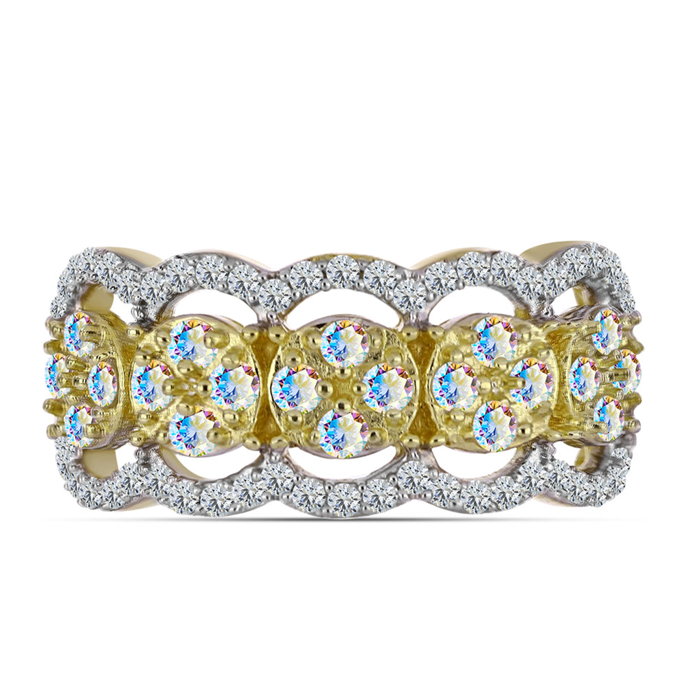 Anillo de Plata Bañada en Oro con Moisanita hielo y Topacio Blanco