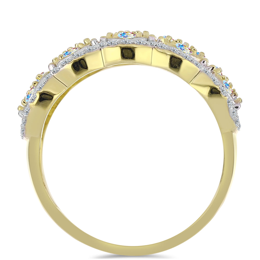 Anillo de Plata Bañada en Oro con Moisanita hielo y Topacio Blanco 2 
