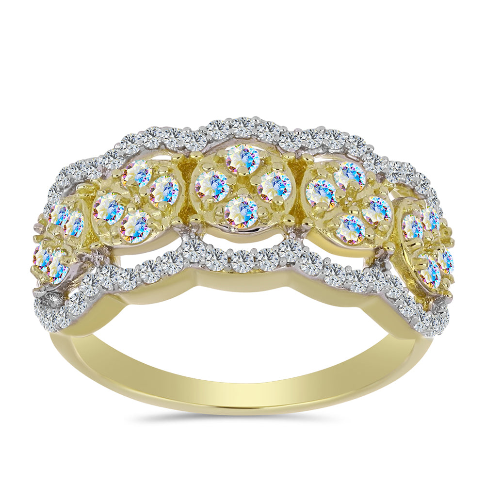 Anillo de Plata Bañada en Oro con Moisanita hielo y Topacio Blanco 3 