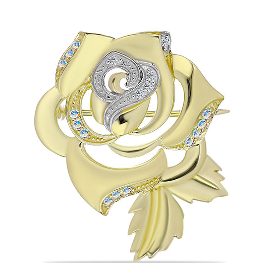 Broche de Plata Bañada en Oro con Moisanita hielo y Topacio Blanco