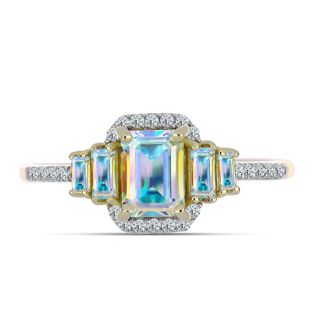 Anillo de Plata Bañada en Oro con Moisanita hielo y Zircón Blanco 1 