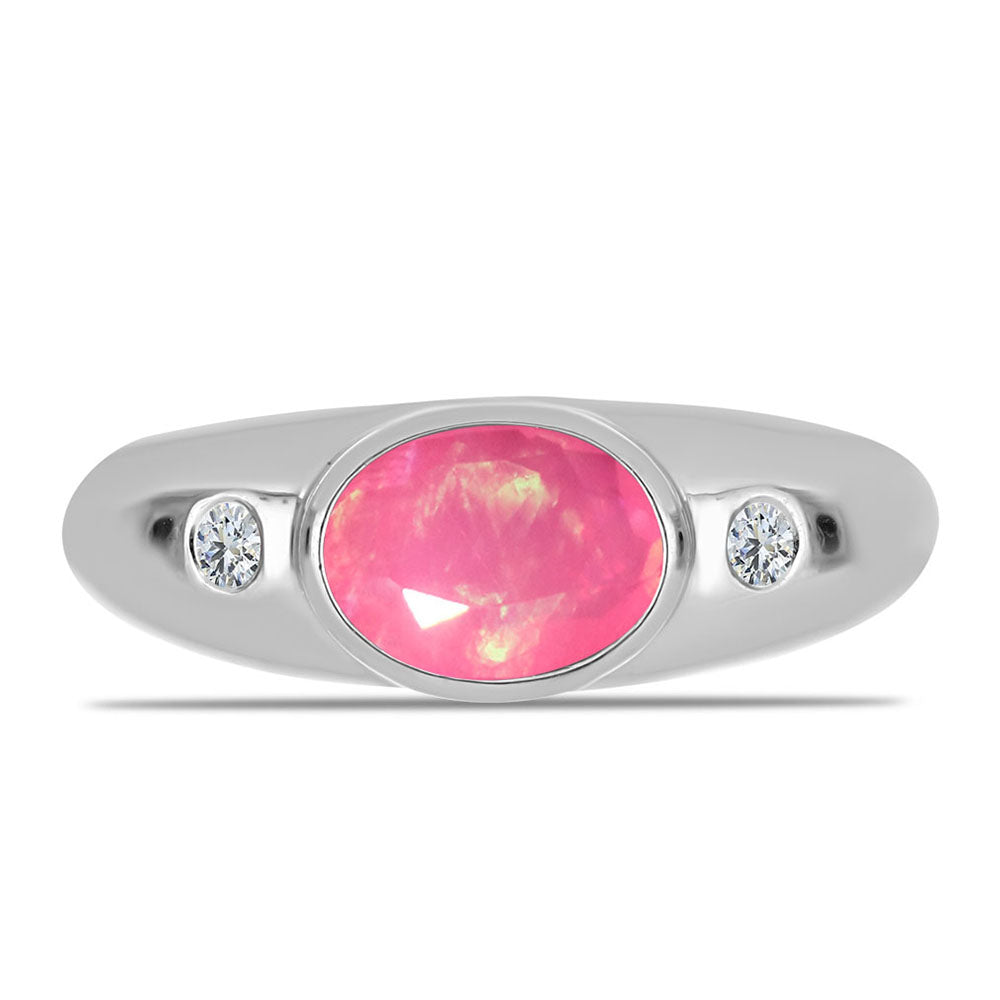 Anillo de Plata con Ópalo Rosa de Lega Dembi y Topacio Blanco 1 