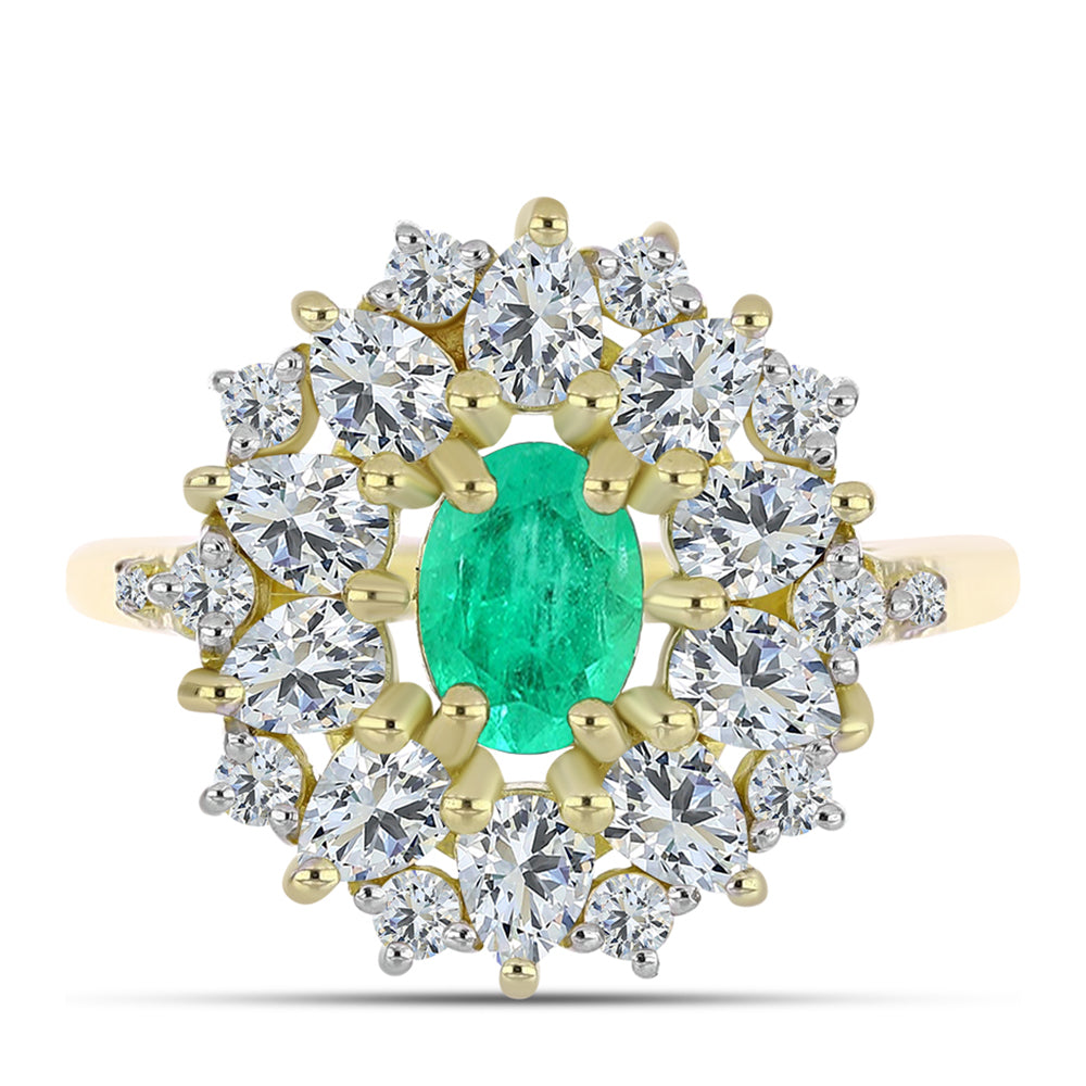 Anillo de Plata Bañada en Oro con Esmeralda de Colombia y Diamante blanco 1 