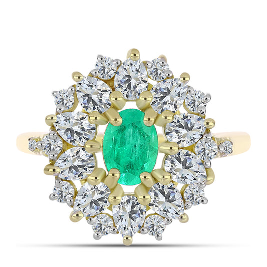 Anillo de Plata Bañada en Oro con Esmeralda de Colombia y Diamante blanco