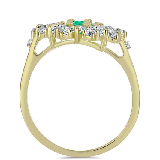 Anillo de Plata Bañada en Oro con Esmeralda de Colombia y Diamante blanco