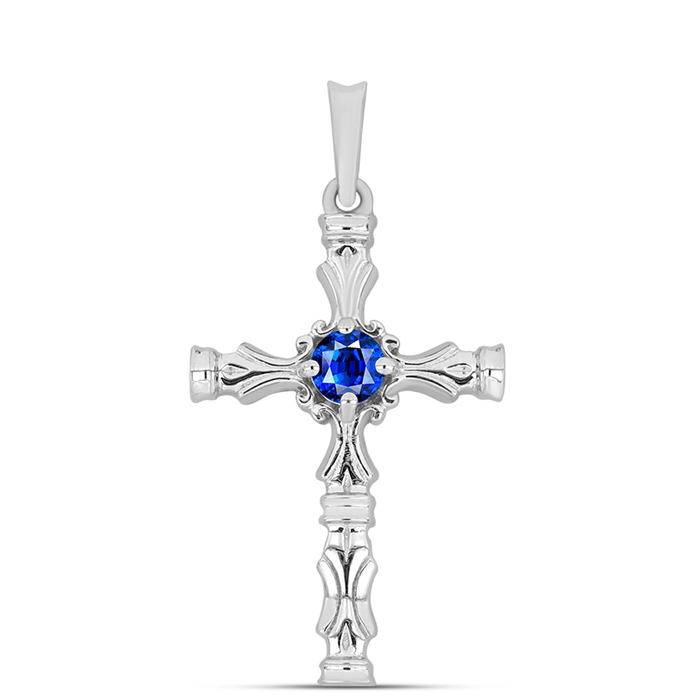 Cruz Colgante de Plata con Zafiro Azul Australiano