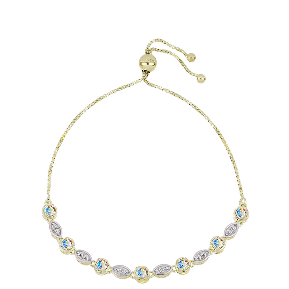 Pulsera de Plata Bañada en Oro con Moisanita hielo y Topacio Blanco 1 