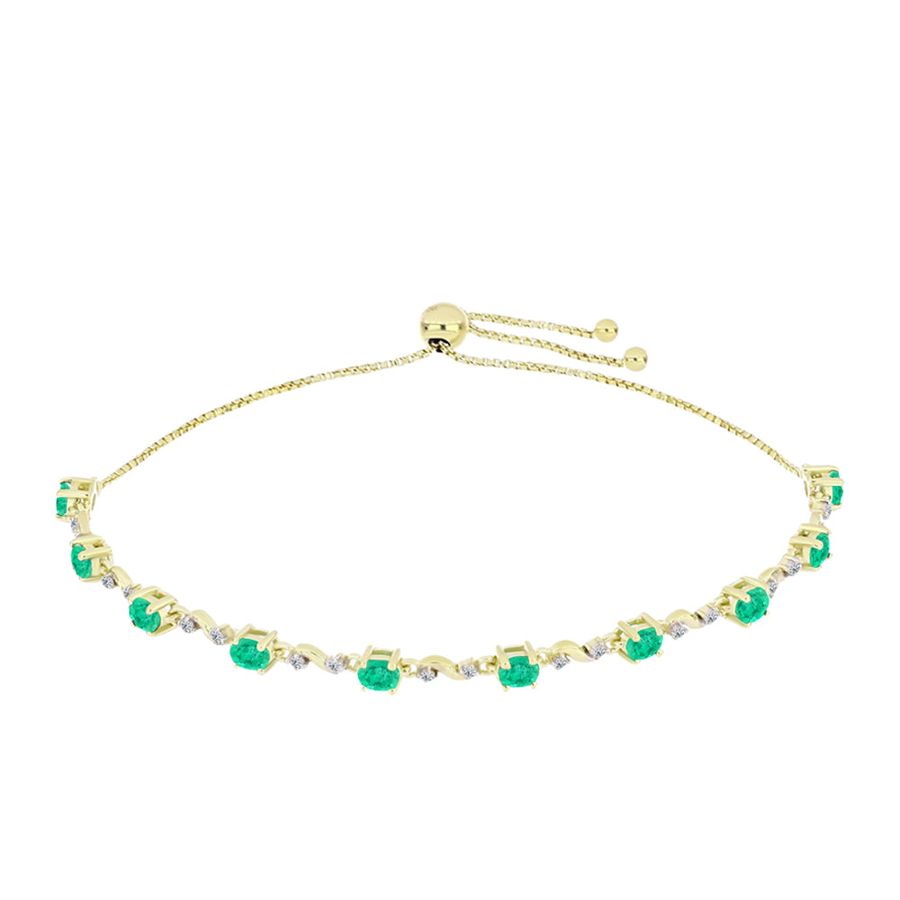 Pulsera de Plata Bañada en Oro con Esmeralda de Colombia y Diamante blanco