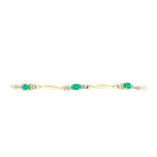 Pulsera de Plata Bañada en Oro con Esmeralda de Colombia y Diamante blanco