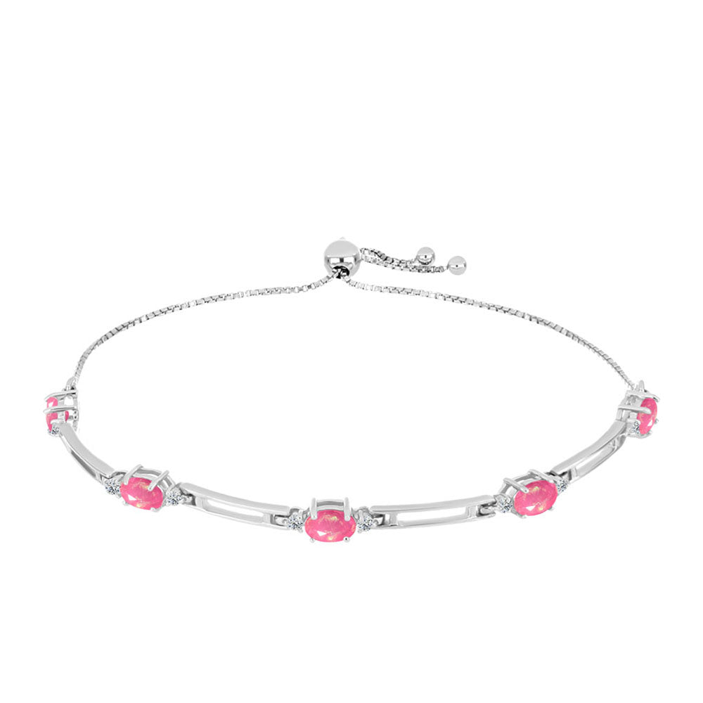 Pulsera de Plata con Ópalo Rosa de Lega Dembi y Topacio Blanco