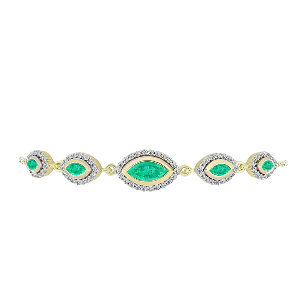 Pulsera de Plata Bañada en Oro con Esmeralda de Colombia y Diamante blanco