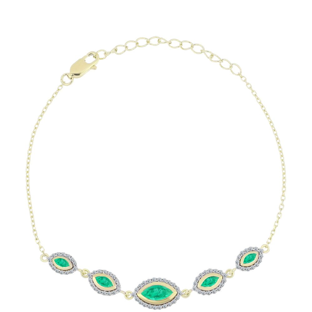 Pulsera de Plata Bañada en Oro con Esmeralda de Colombia y Diamante blanco 1 