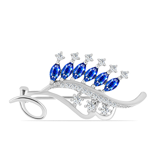 Broche de Plata con Zafiro Azul Australiano y Topacio Blanco