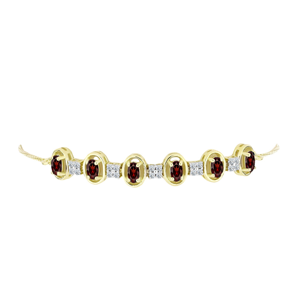 Pulsera de Plata Bañada en Oro con Granate Barton y Topacio Blanco 2 