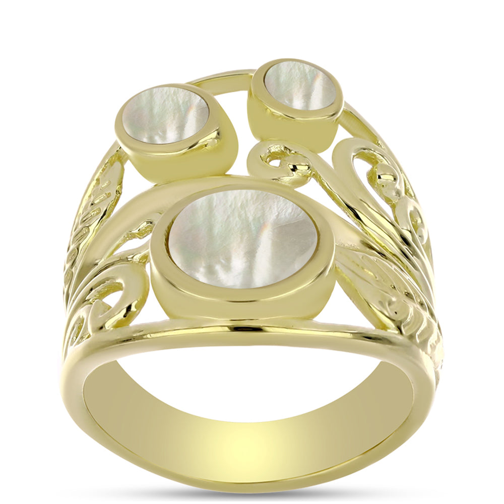 Anillo de Plata Bañada en Oro con Madreperla 3 