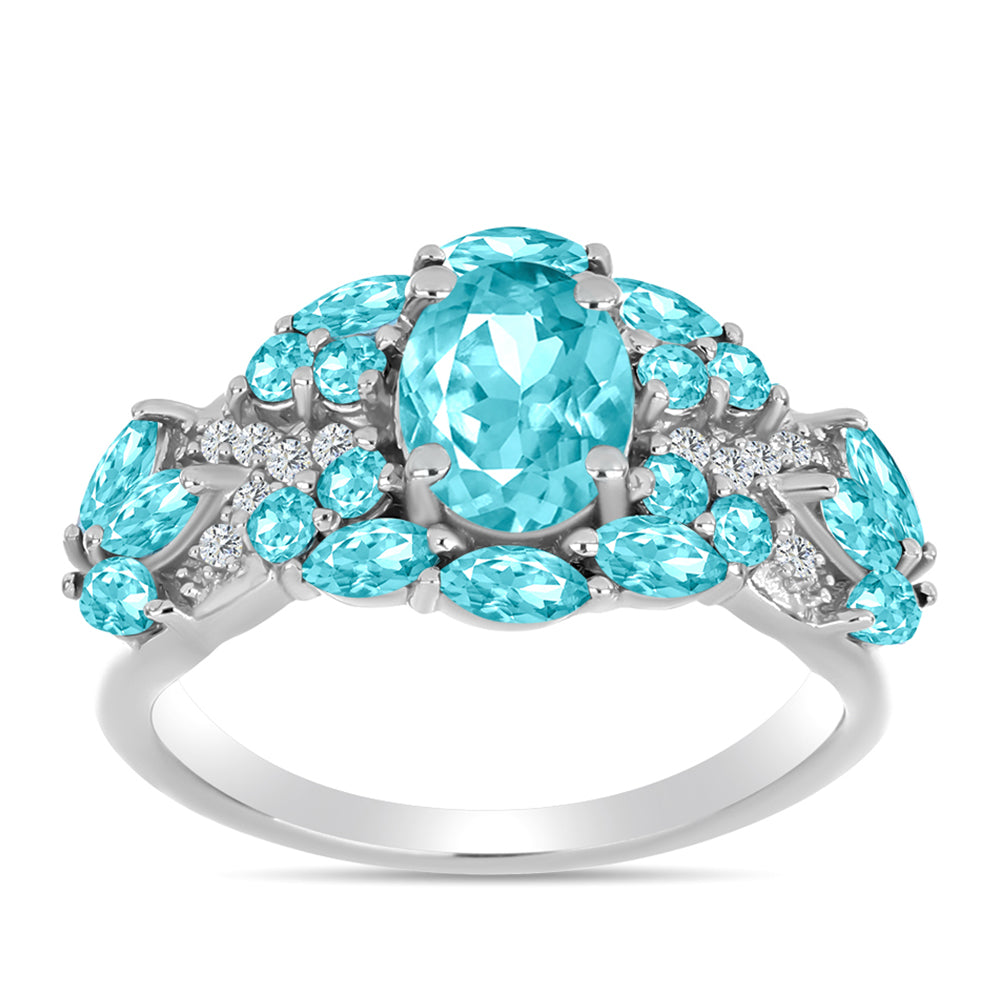 Anillo de Plata con Cuarzo Paraiba y Topacio Blanco