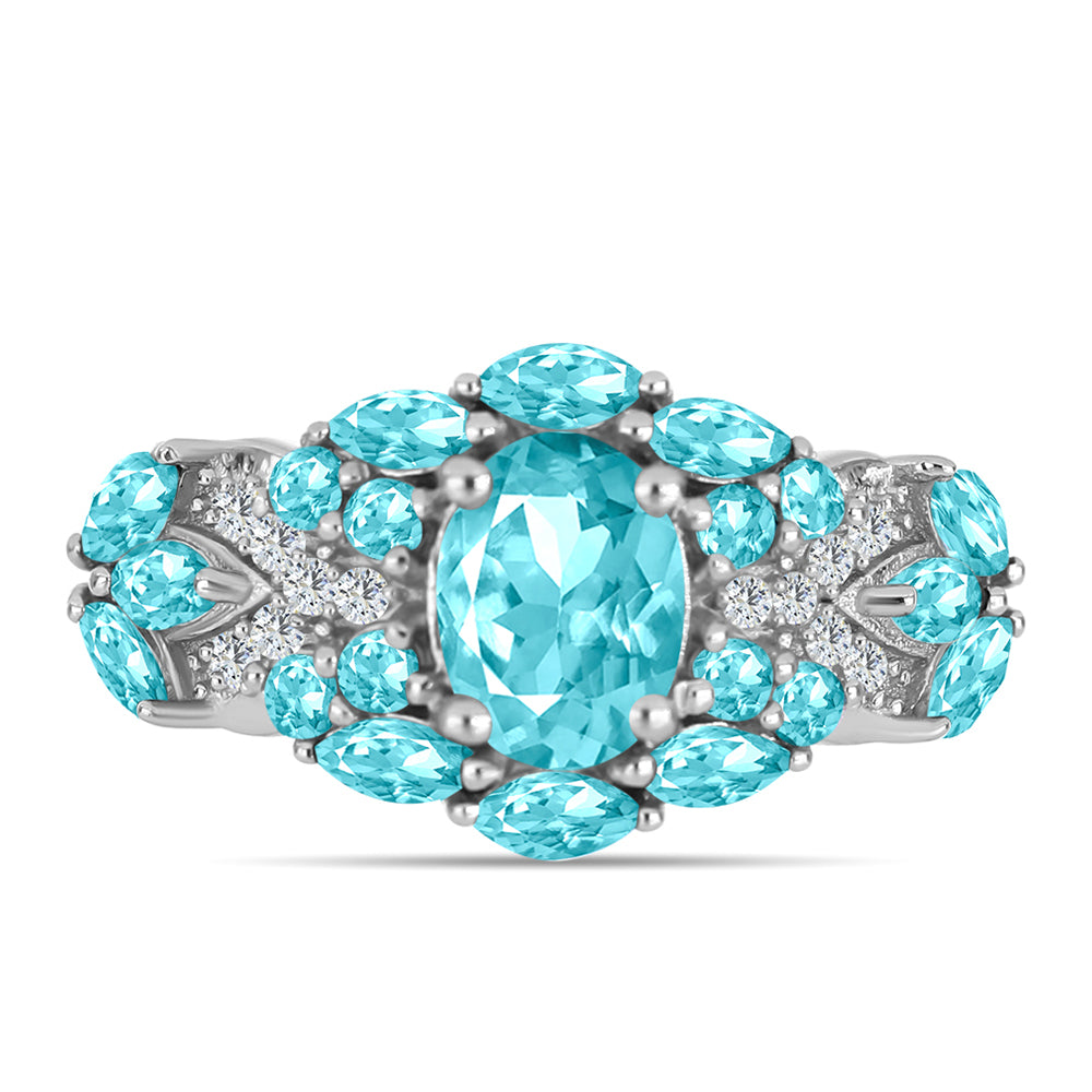 Anillo de Plata con Cuarzo Paraiba y Topacio Blanco 3 
