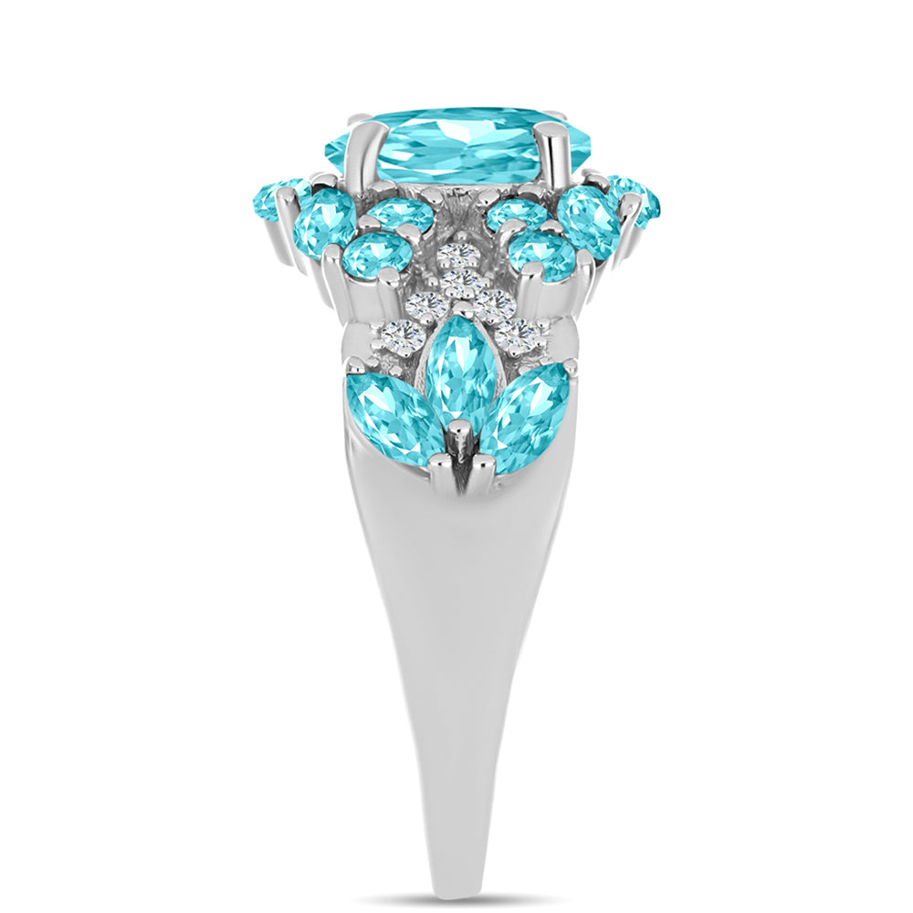 Anillo de Plata con Cuarzo Paraiba y Topacio Blanco 4 