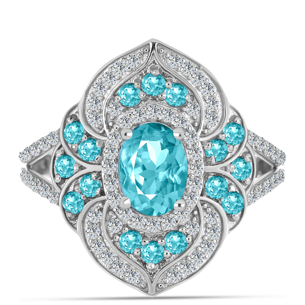 Anillo de Plata con Cuarzo Paraiba y Topacio Blanco
