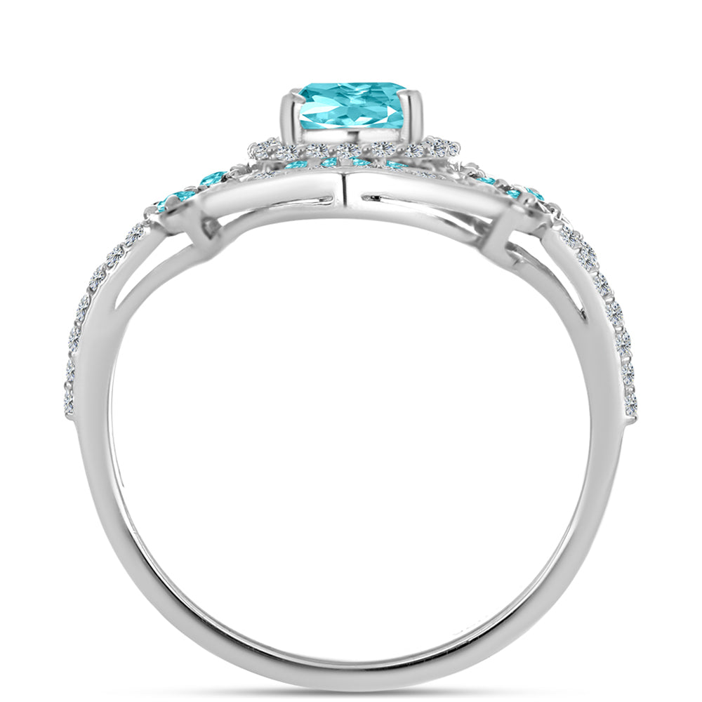 Anillo de Plata con Cuarzo Paraiba y Topacio Blanco