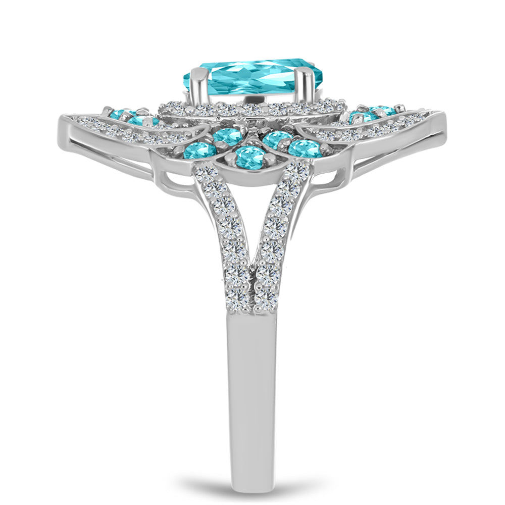 Anillo de Plata con Cuarzo Paraiba y Topacio Blanco
