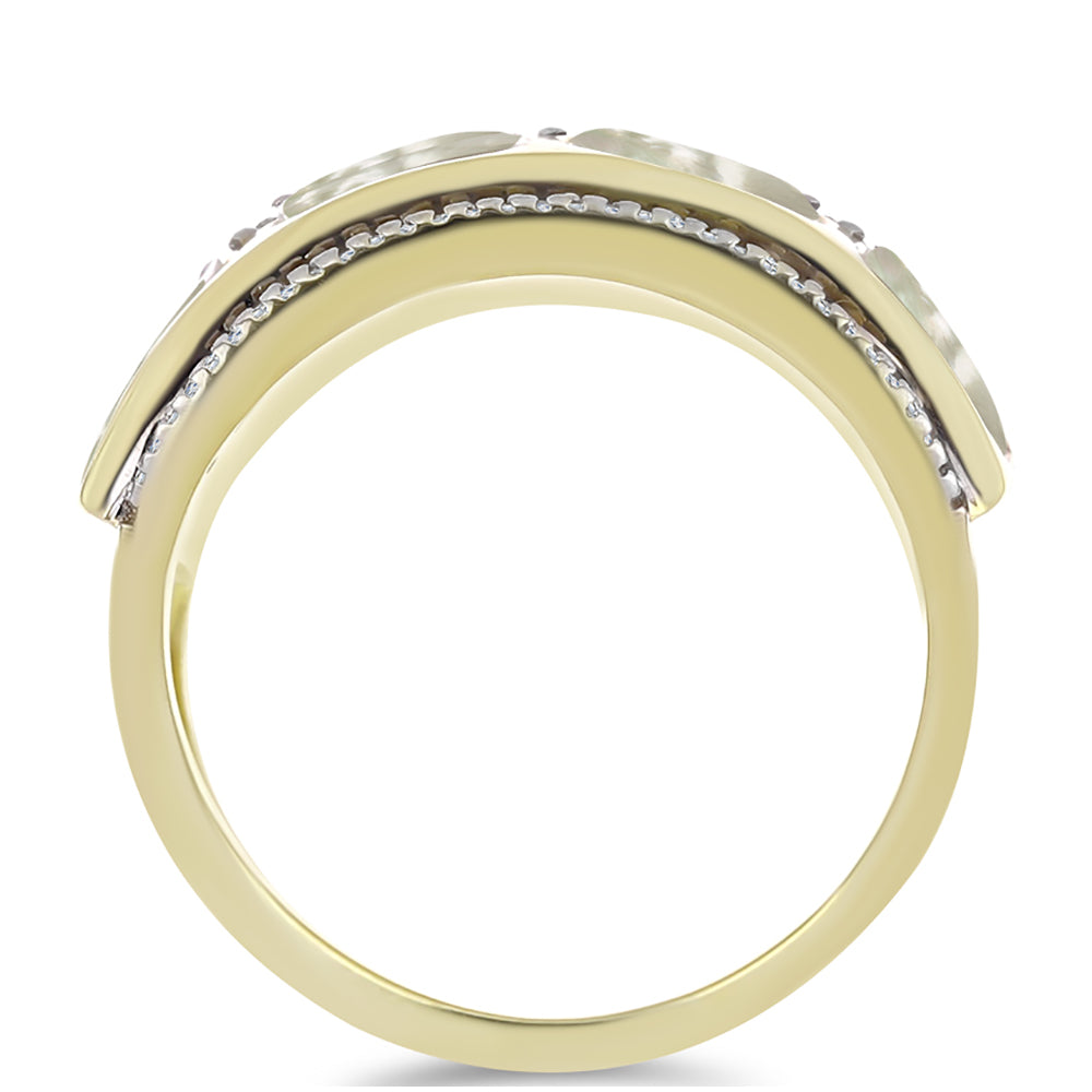 Anillo de Plata Bañada en Oro con Madreperla y Topacio Blanco 2 