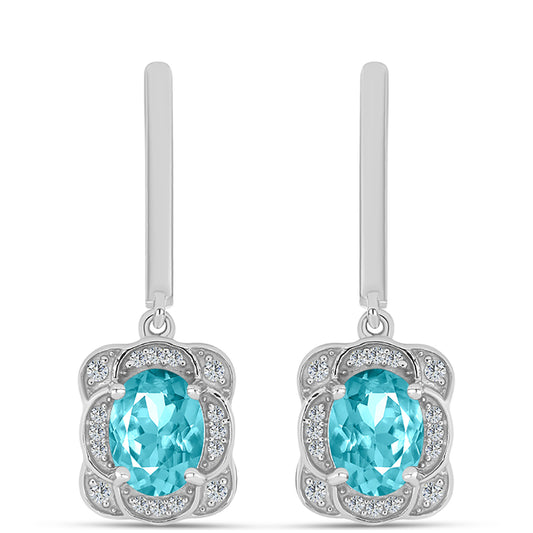Pendientes de Plata con Cuarzo Paraiba y Topacio Blanco