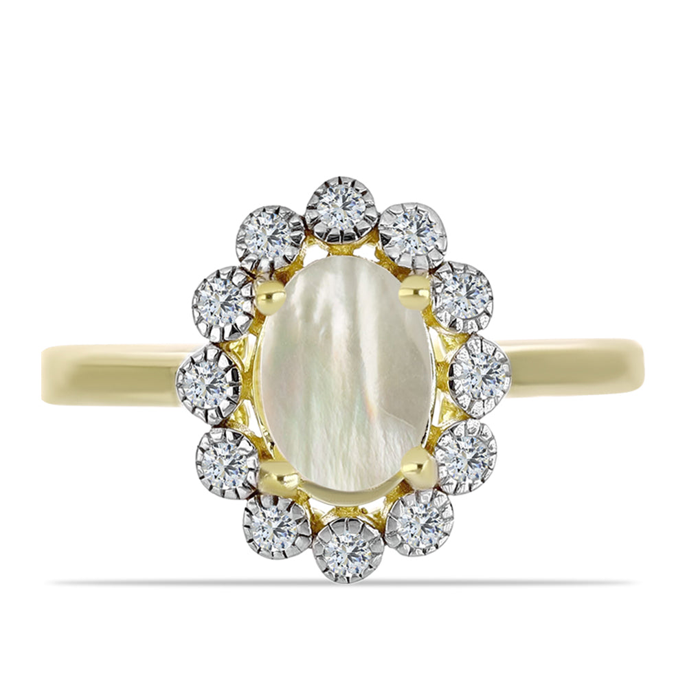 Anillo de Plata Bañada en Oro con Madreperla y Topacio Blanco 1 