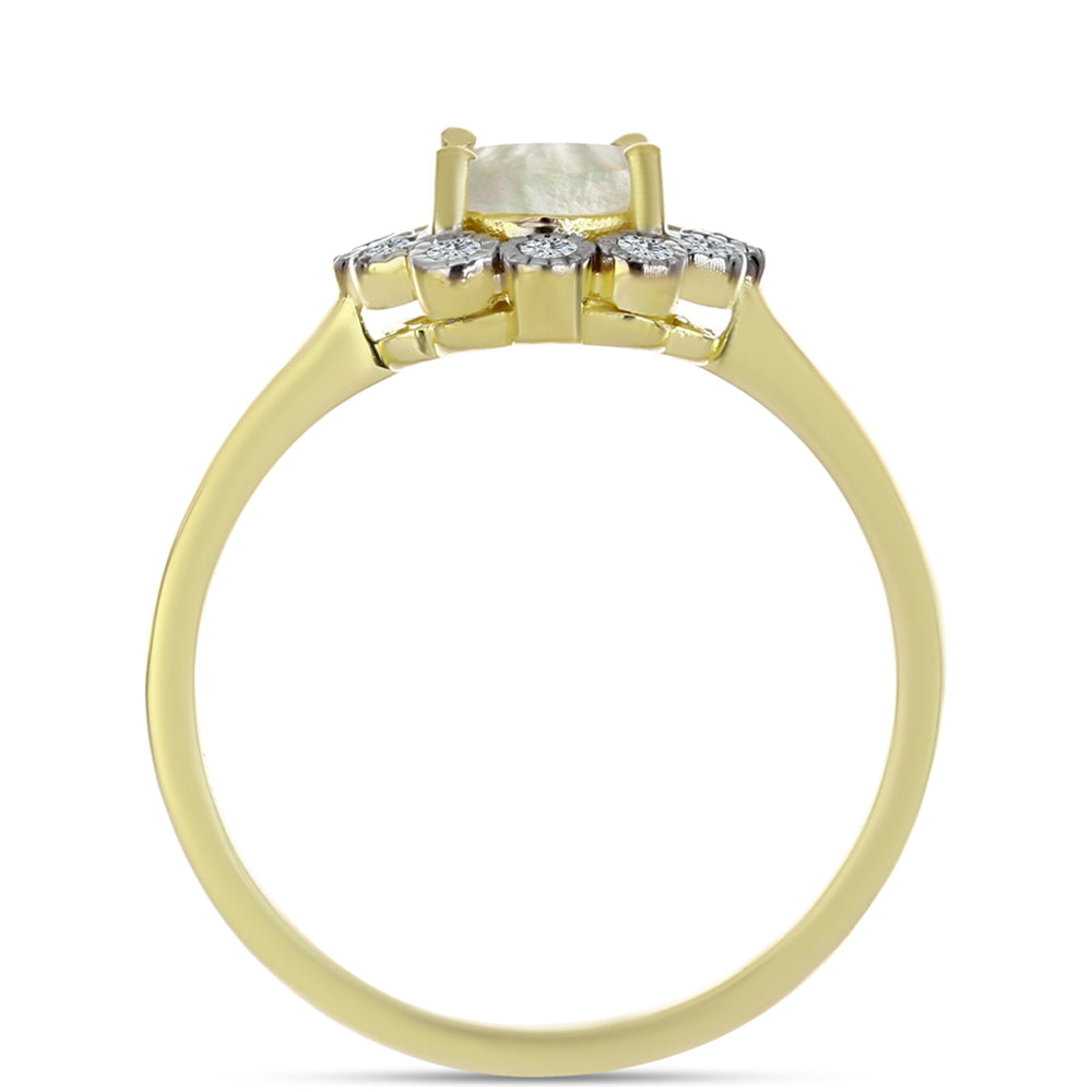 Anillo de Plata Bañada en Oro con Madreperla y Topacio Blanco