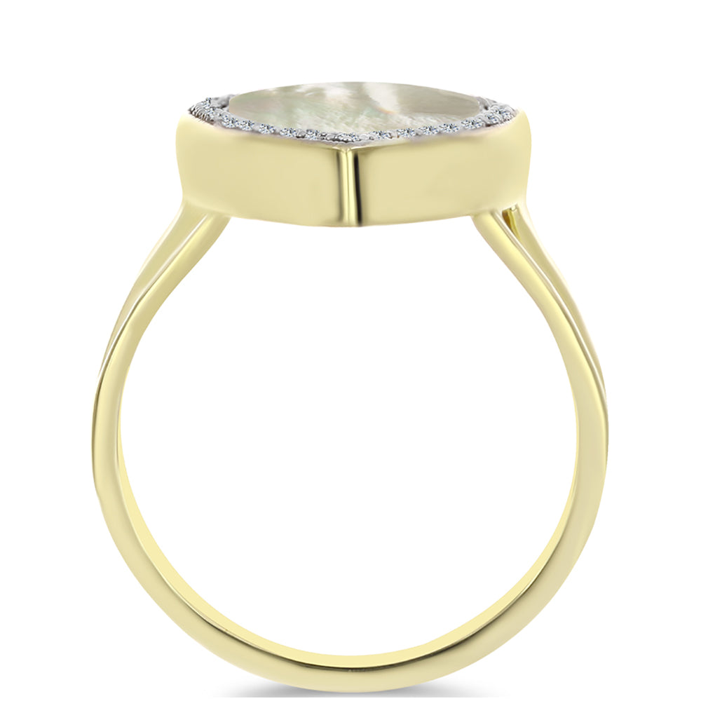 Anillo de Plata Bañada en Oro con Madreperla y Topacio Blanco