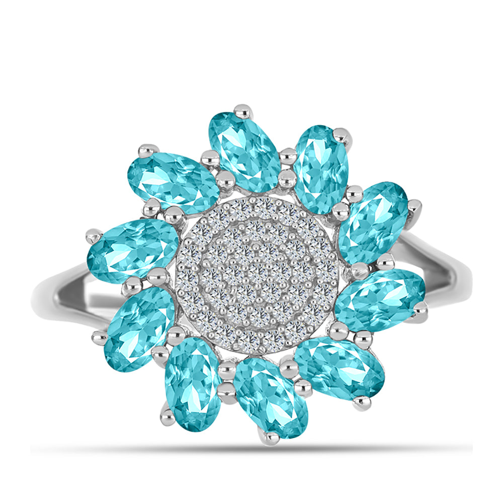 Anillo de Plata con Cuarzo Paraiba y Topacio Blanco 1 