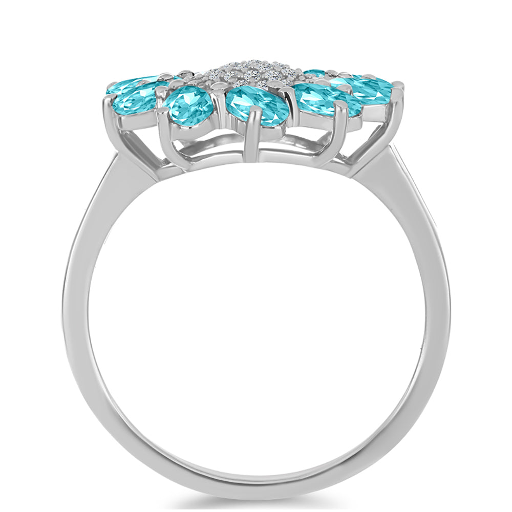 Anillo de Plata con Cuarzo Paraiba y Topacio Blanco