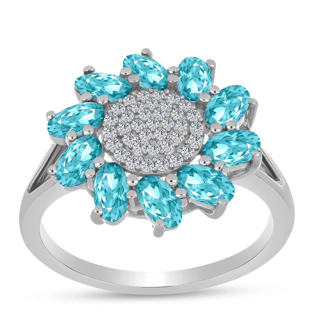 Anillo de Plata con Cuarzo Paraiba y Topacio Blanco