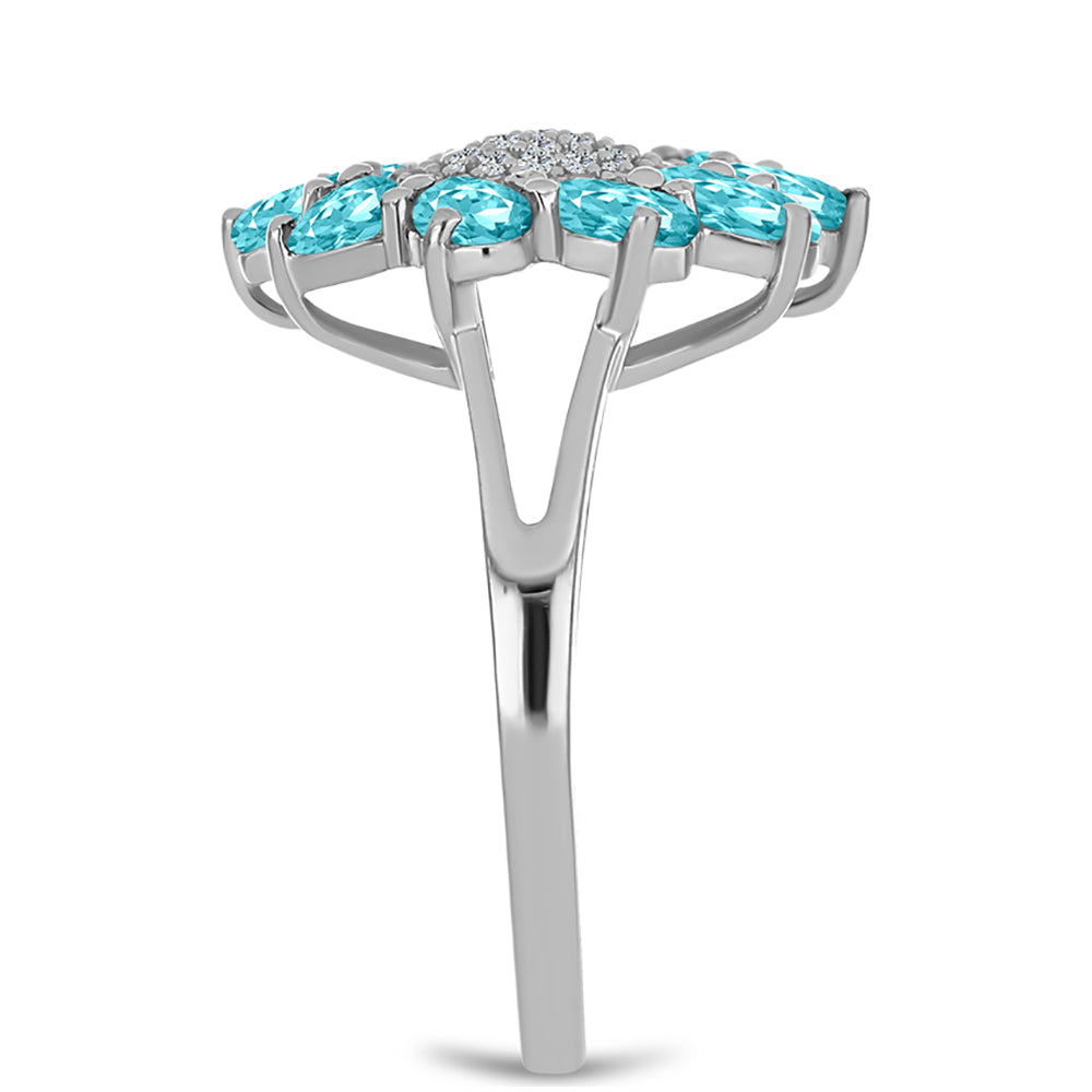 Anillo de Plata con Cuarzo Paraiba y Topacio Blanco 4 
